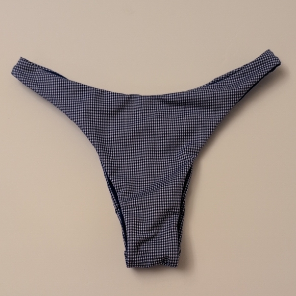 Seamolly Blue Mini Gingham Drawstring Tied Brazilian Bottom Bikini Set - Size M - Picture 7 of 11